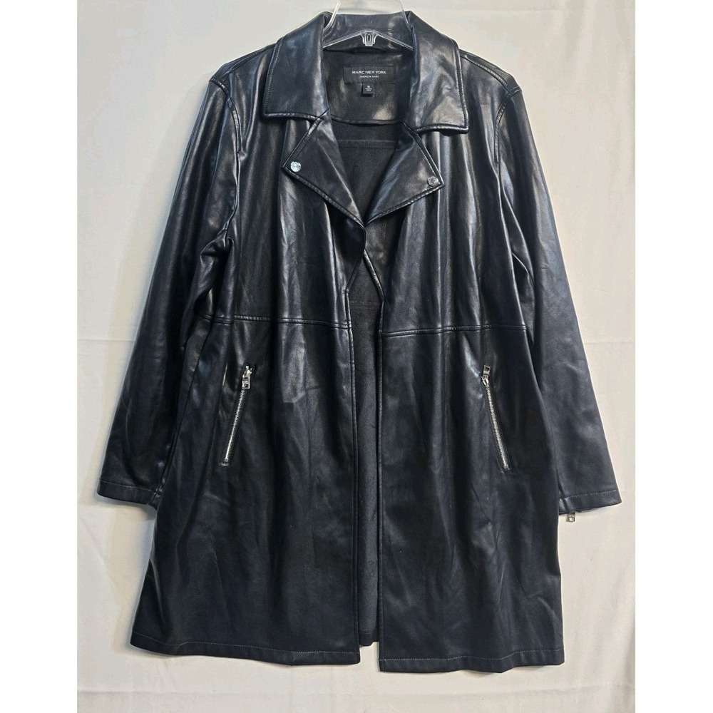 marc new york faux leather jacket Women's XL Open Black